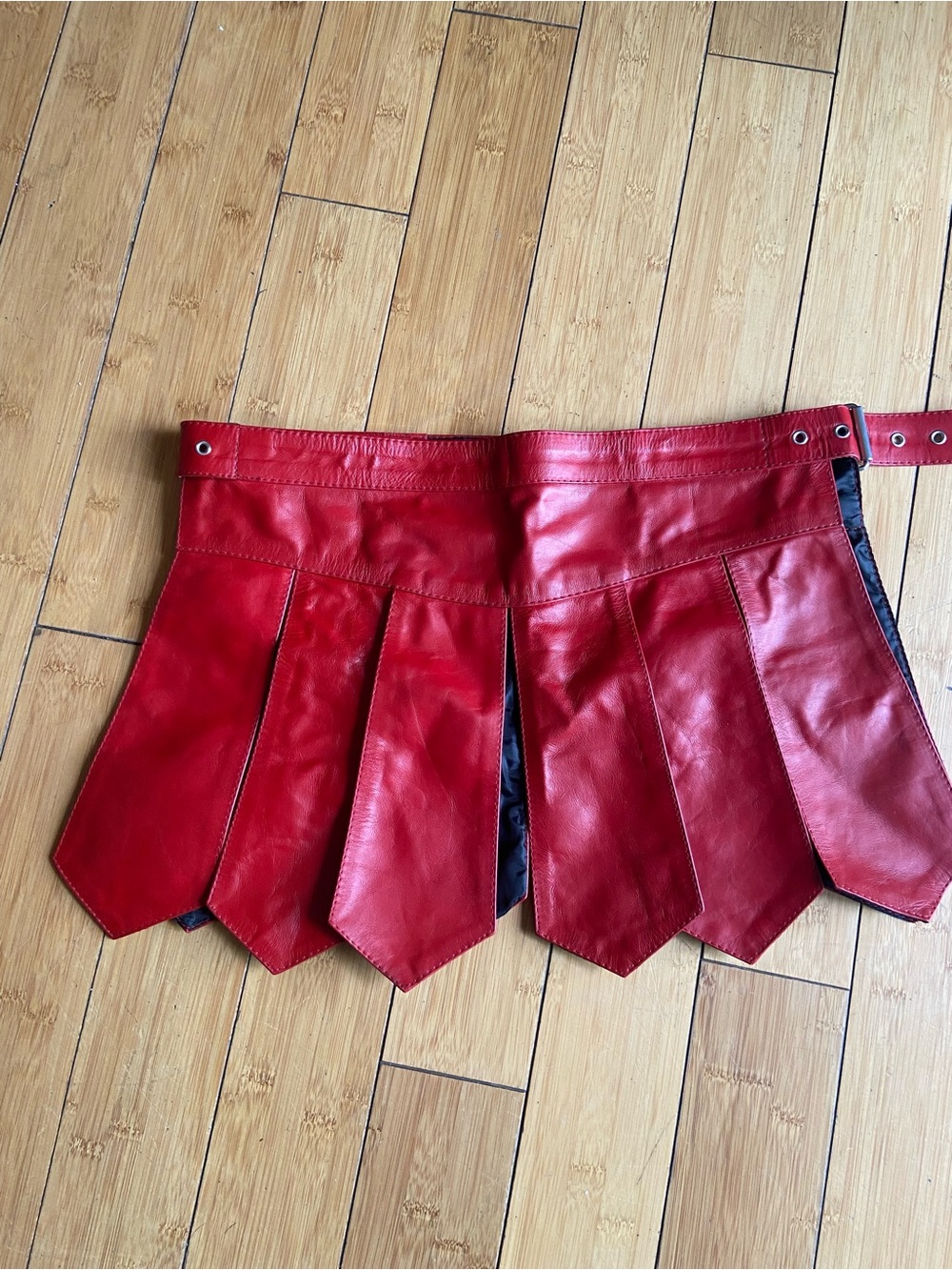Red Leather Pleated Mini Skirt